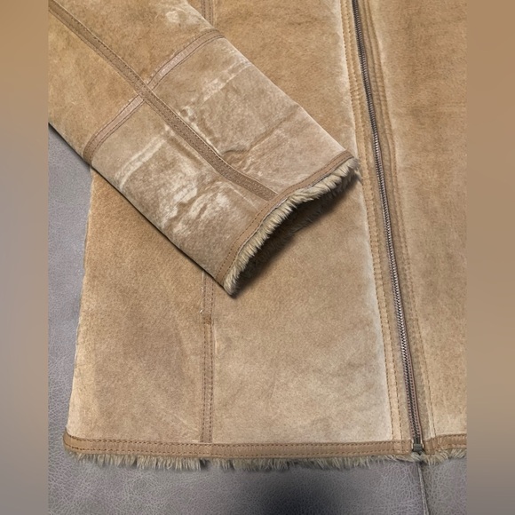 Jones New York Sport Womens Tan Genuine Suede Leather Faux Fur Lined Coat Large - Picture 2 of 11